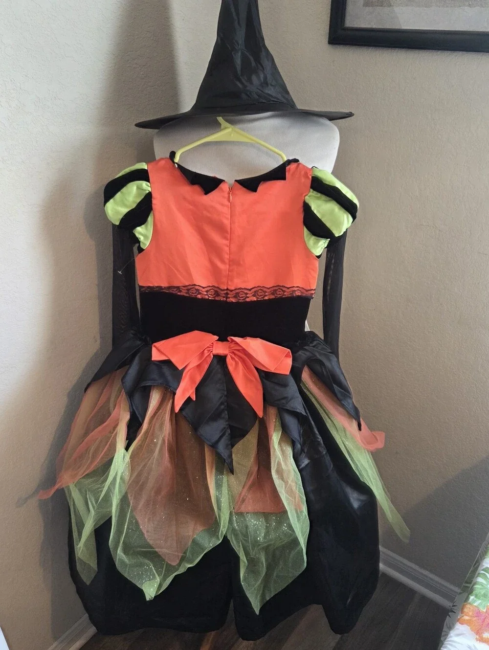 Kids Halloween Witch Costume4/6 - Neon Orange & Lime Green
